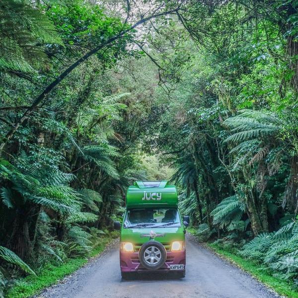 Driving a campervan at Fox Glacier