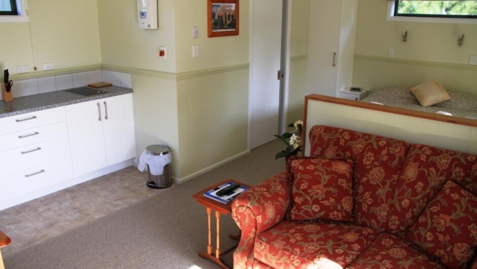 Inside view of Tui and Fantail Cottages including kitchen area