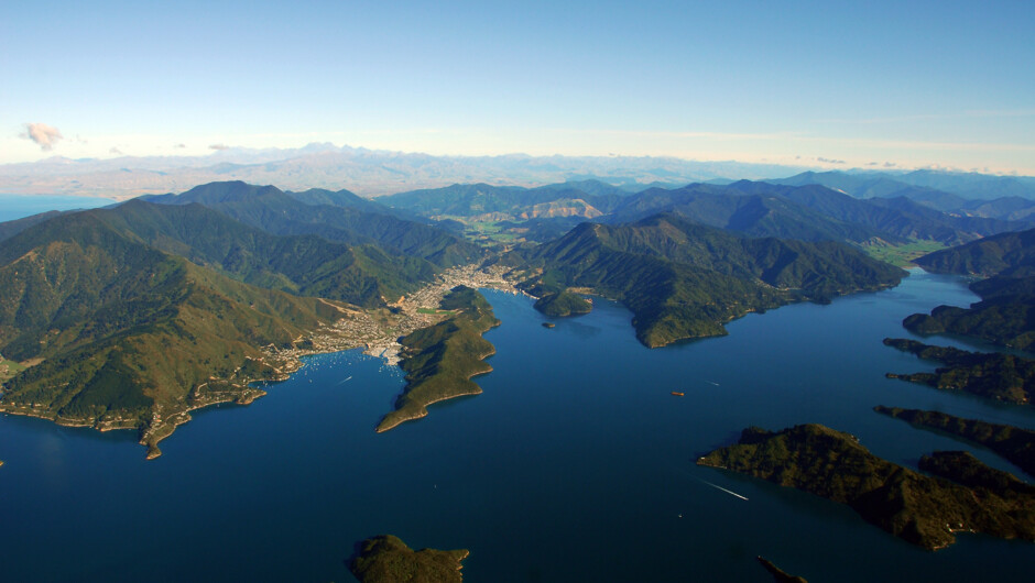 Queen Charlotte Sound Aerial shot towards Picton township
