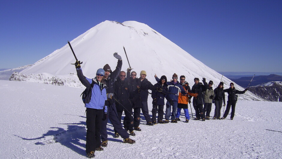 Mt Ngauruhoe in the background Winter Tongariro Alpine Crossing with Adrift