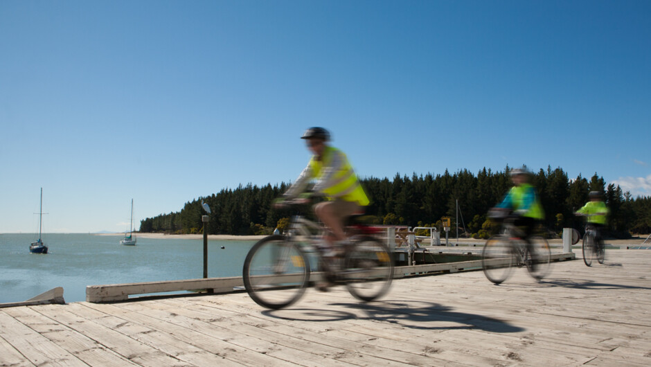 Cyclists on Mapua wharf