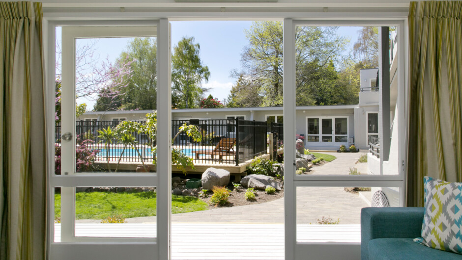 View from a 2 bedroom poolside unit