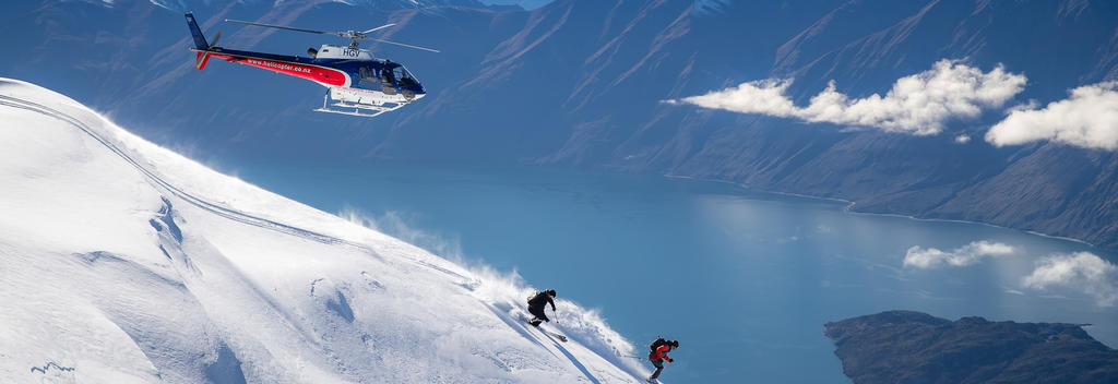 Heli-Ski Abfahrt in den Southern Alps.