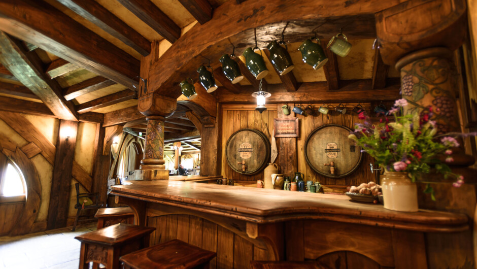 Inside the famous Green Dragon Inn at the Hobbiton Movie Set