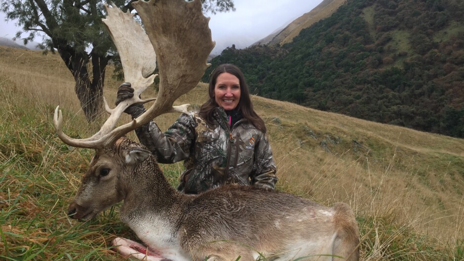 One of many woman hunters that travel to New Zealand to hunt big game trophy animals