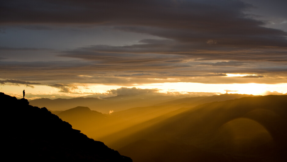 Sunset over Otago on a wilderness hut experience.