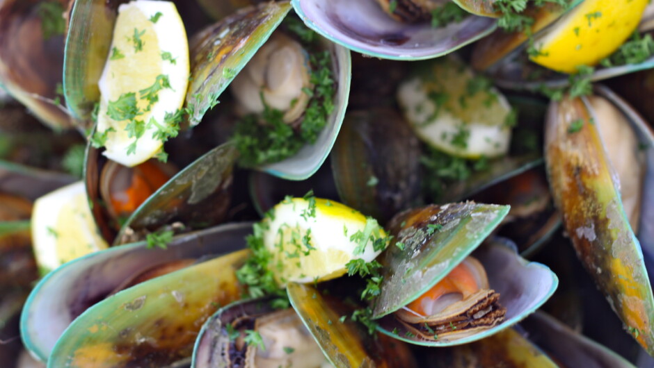 Greenshell mussels, enjoyed right at the source in the Marlborough Sounds