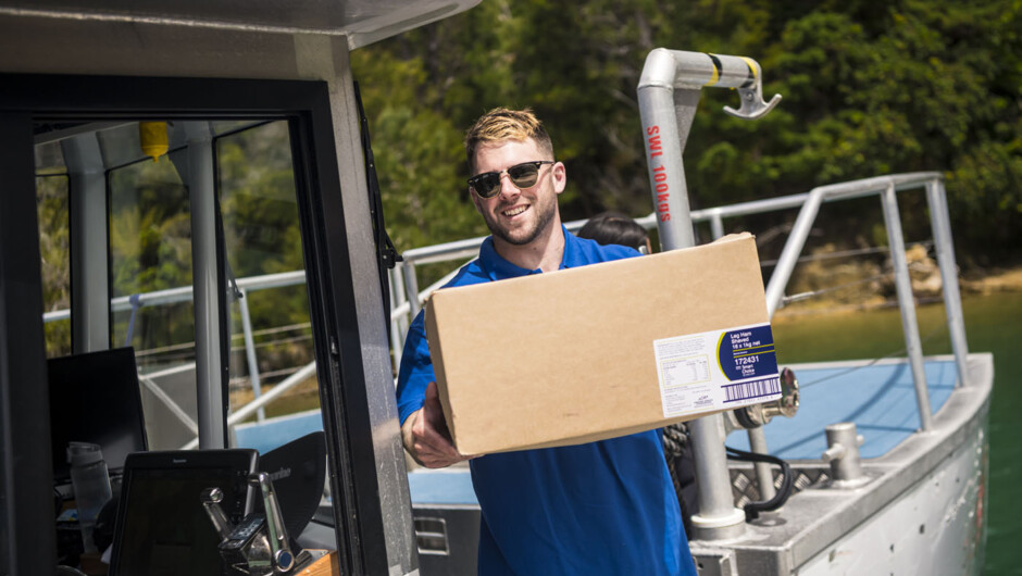 Pelorus Mail Boat staff deliver not just letters, but big packages too