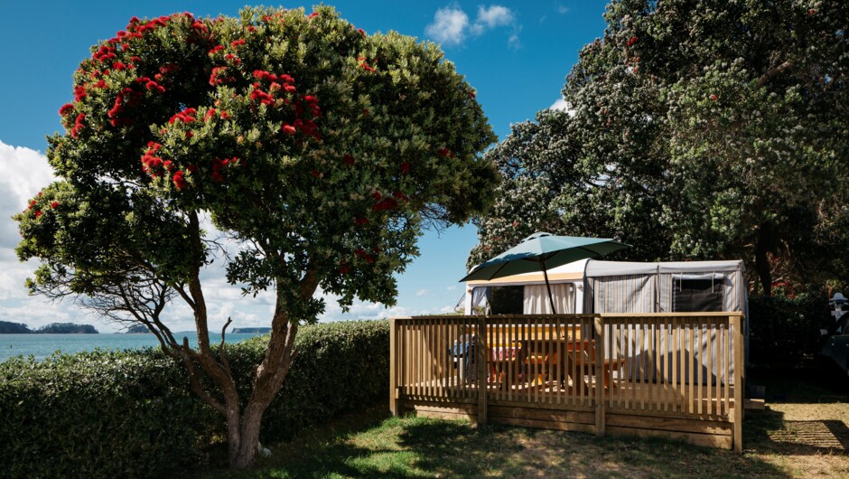 Enjoying unique beachfront caravan accommodation at Martins Bay Holiday Park