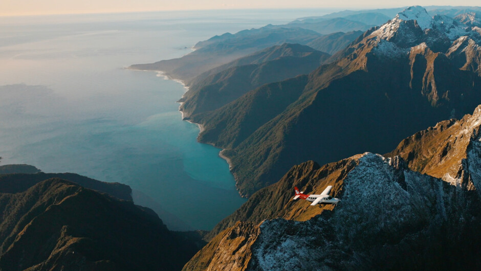 Glenorchy Air flying into Milford Sound off the West Coast.