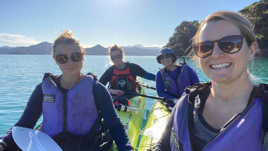 Happy times sea kayaking in Queen Charlotte Sound.