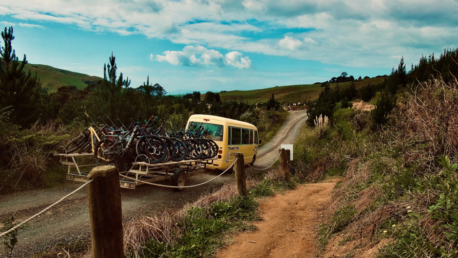 Throw your bike on the rack, jump in the bus and it's a fast 8min drive to the top, heck you might even get a ride in the Banana Bus as the locals call it.