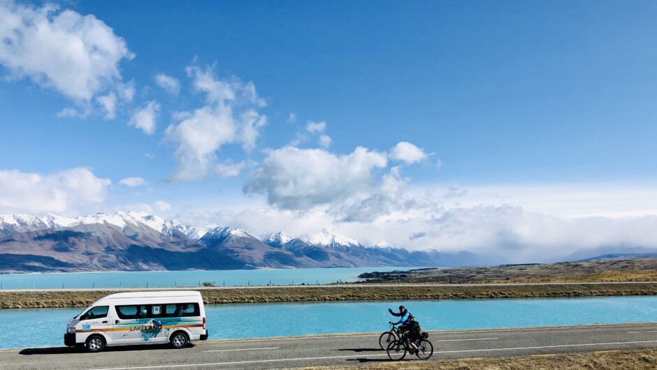 Lake Pukaki is one of the highlights when cycling or touring through the Mackenzie Region