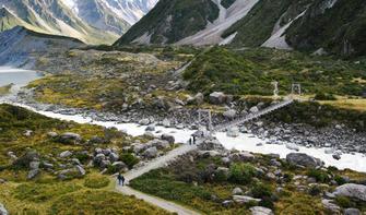 There are a number of short walks you can enjoy in Aoraki Mount Cook National Park, including the Hooker Valley Track and Governors Bush Walk.