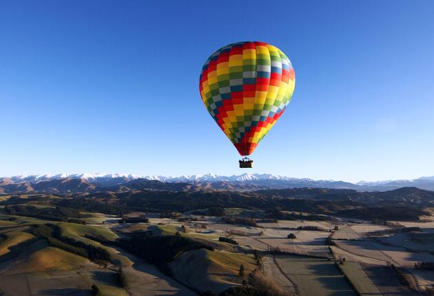 For a touch of romantic adventure, try taking in New Zealand’s diverse scenery from a hot air balloon
