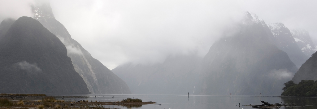 Shrouded in low cloud, Milford Sound could well be the lost world of countless legends.