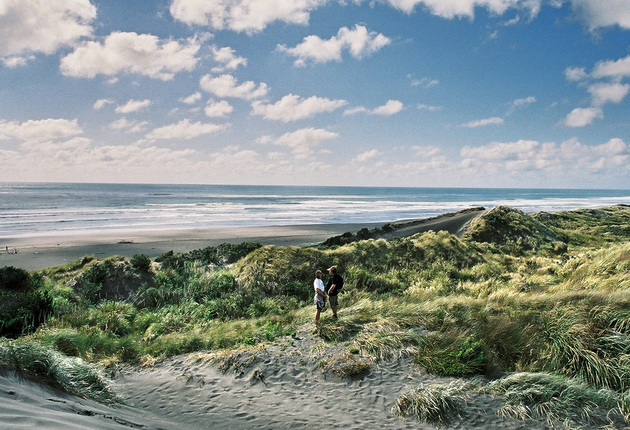 If low tide is late afternoon, Kawhia’s hot water beach offers the rare experience of soaking in a sandy spa pool while you watch the sun go down.