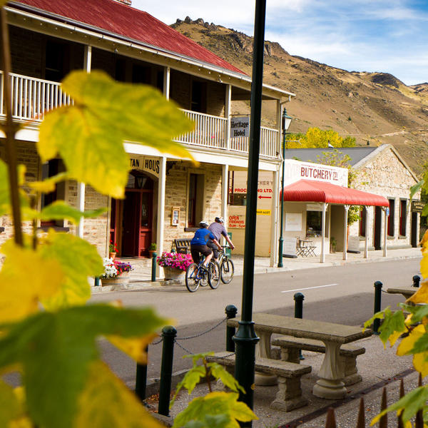 Cycling through Clyde during Autumn, Central Otago