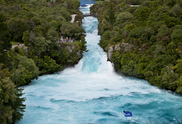 Huka Falls - a set of waterfalls on the Waikato River where you can witness the phenomenon of natural hydro power - more than 220, 000 litres of water per second.