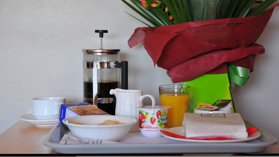 Breakfast is available (additional cost) and is delivered in-room.