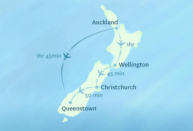 新西兰的航班非常便利且价格实惠，因此乘坐飞机周游国内是一项颇受欢迎的选择。