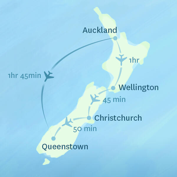 ニュージーランドの国内線はどこの都市も2時間以内で結んでいます。短い時間で旅をするには便利な方法です。