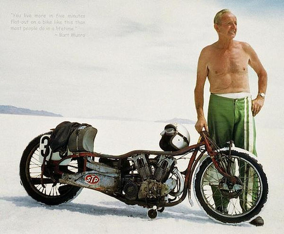 Burt Munro with his Indian Scout