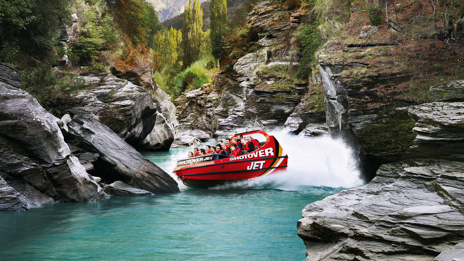 Experience a thrilling ride along the Shotover River in Queenstown.