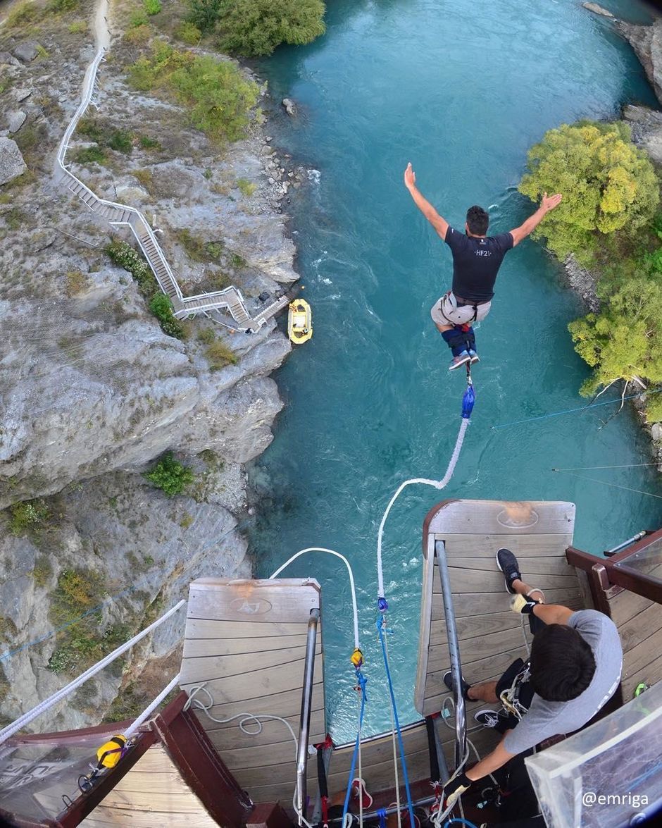 Taking the plunge at the original bungy in Queenstown - the historic Kawarau Bridge.