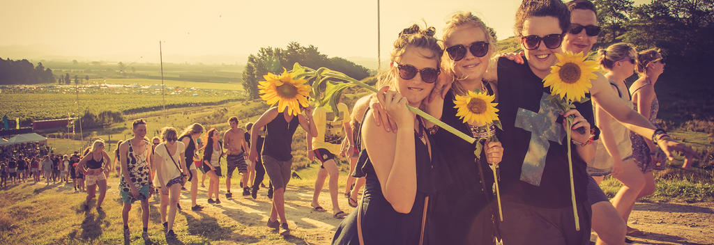 Group enjoy the first sunrise at Rhythm and Vines