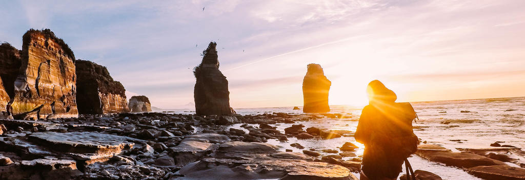 View of the Taranaki coastline looking down towards Elephant Rock.