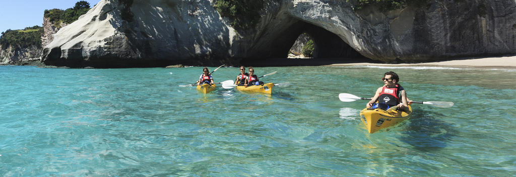 Take a guided sea kayak tour around Cathedral Cove.