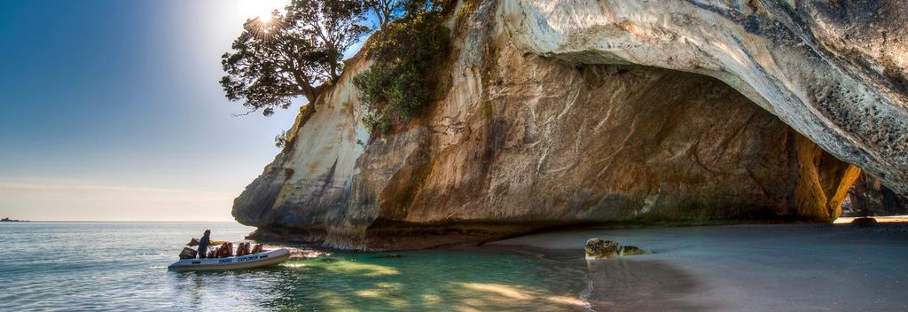 The ancient volcanic coastline also features blowholes, sea caves and beautiful white sand beaches.