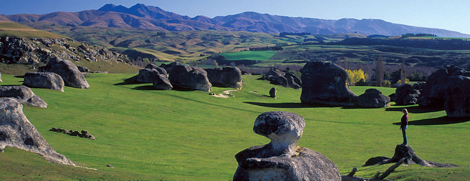 Elephant Rocks, located between Duntroon and Oamaru, are an interesting limestone formation.