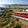 The famous Wellington cable car climbs the hill from downtown Lambton Quay to the Botanic Garden.