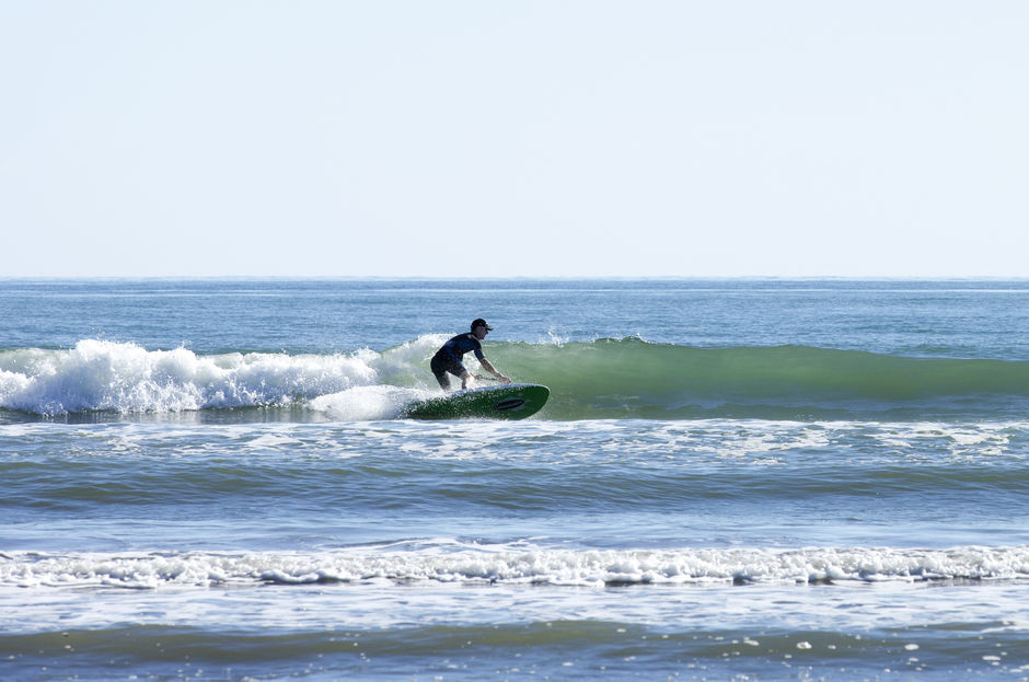 A surfer enjoying the waves at Lyall Bay.