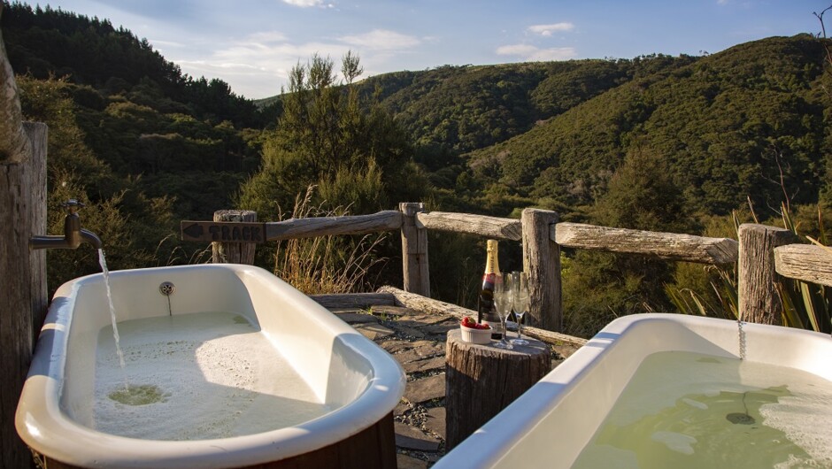 Outdoor steaming hot baths with a view
