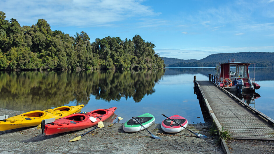 Franz Josef Wilderness Tours. Paddle - cruise - fish on Lake Mapourika just minutes from Franz Josef Glacier.