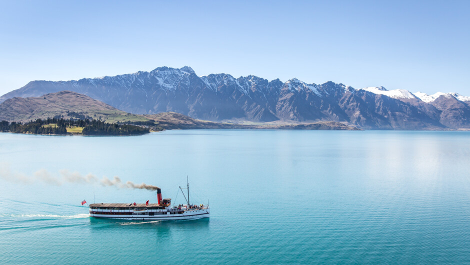 TSS Earnslaw Vintage Steamship Lake Cruises - Remarkables Mountain Range.
