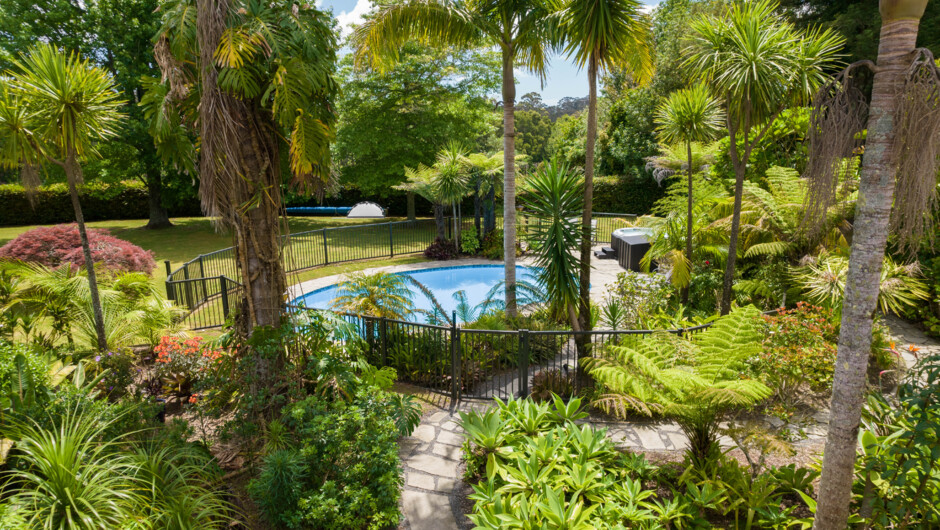 The swimming pool and spa pool are nestled within the gardens, with access directly from all rooms.