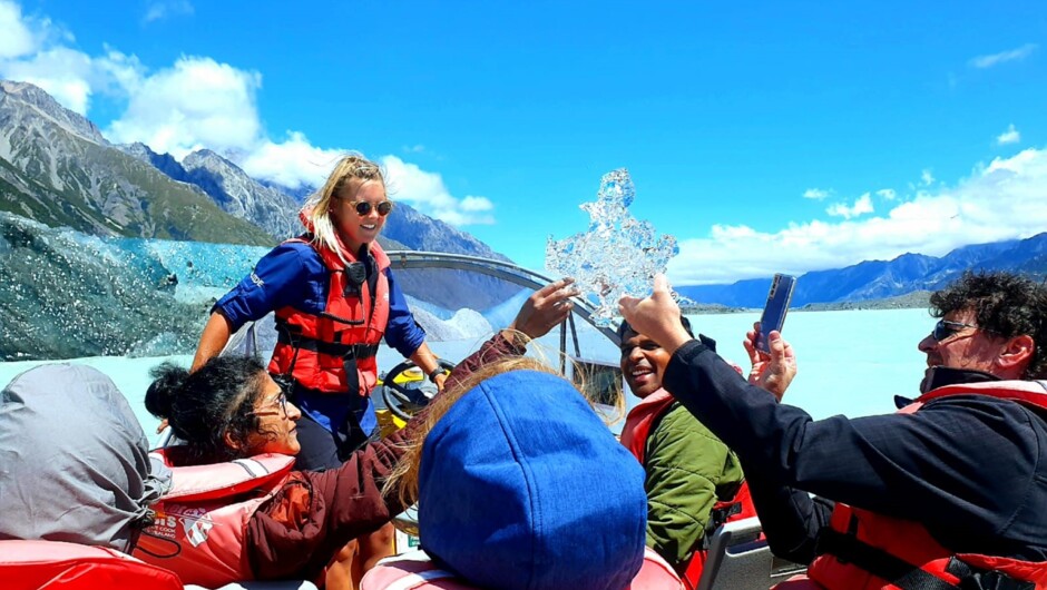 Our professional guides will grab some ice for you to examine, hold and pose with! Note, the ice is much heavier than 'normal' ice from your freezer. Ever touched an iceberg?