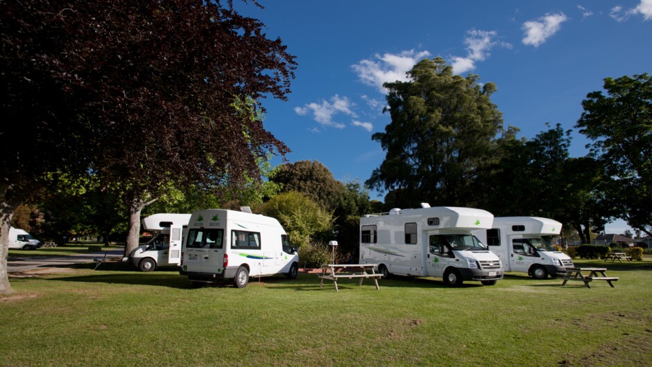 Powered Camp Sites: Some sites have water and/or drains on-site.  Some sites have trees.  RCD-protected Caravan plug or Adaptor required.  Vehicles must have valid Electrical Certificate of Fitness.