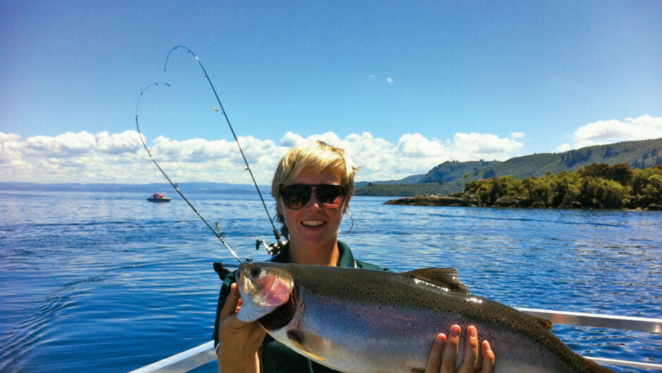 Rainbow Trout caught on stunning Lake Taupo with Chris Jolly Outdoors.