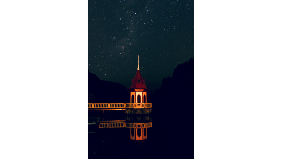 The view of the lower reservoir at night.