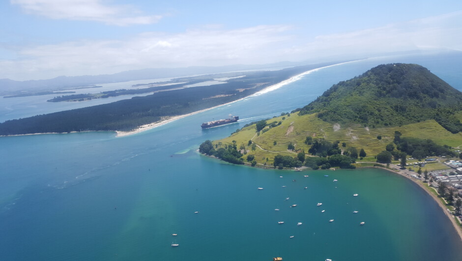 Views over the Tauranga harbour entrance and Matakana Island
