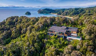 The arial view of Split Apple Retreat and Tasman Bay.