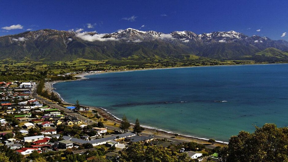Kaikoura Peninsula Look out. With the Anchor Inn Motel below, Anchor Inn Motel front centre.