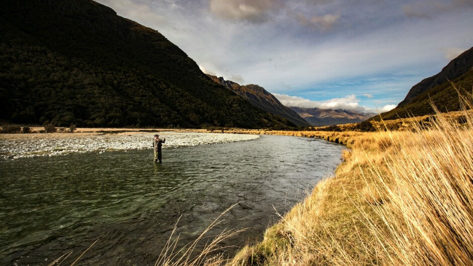 Fly fishing in the Greenstone Valley. We're the only company with permission to land in this valley. How about enjoying this pristine environment?