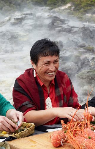 Natural hot water pools provide a traditional Maori cooking method for seafood at Te Puia, Rotorua.