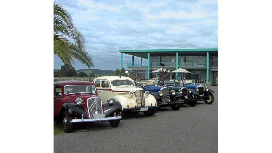 A fleet of Hooters vintage and classic Cars at Elephant Hill